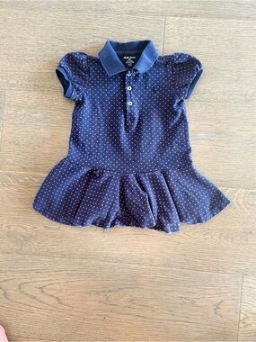 Ralph Lauren Navy Polo Dress with Pink Dot Print - Girls